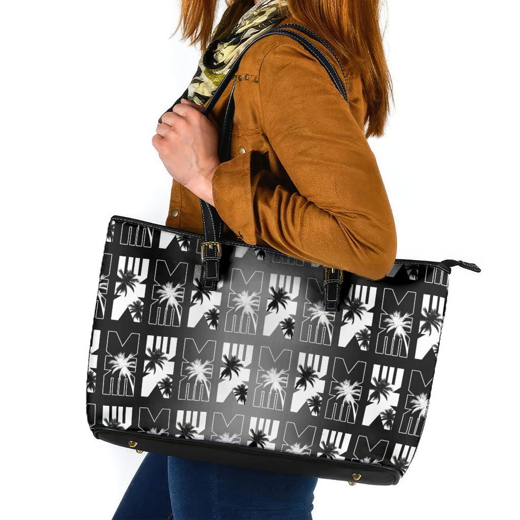 Bula Fiji Leather Tote Bag Black Makare Masi Tapa Pattern