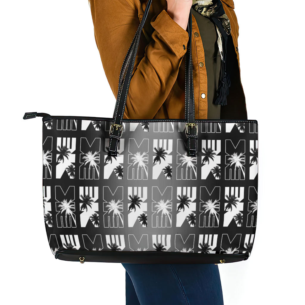 Bula Fiji Leather Tote Bag Black Makare Masi Tapa Pattern