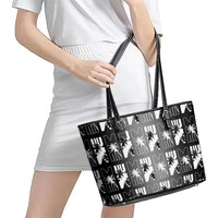 Bula Fiji Leather Tote Bag Black Makare Masi Tapa Pattern