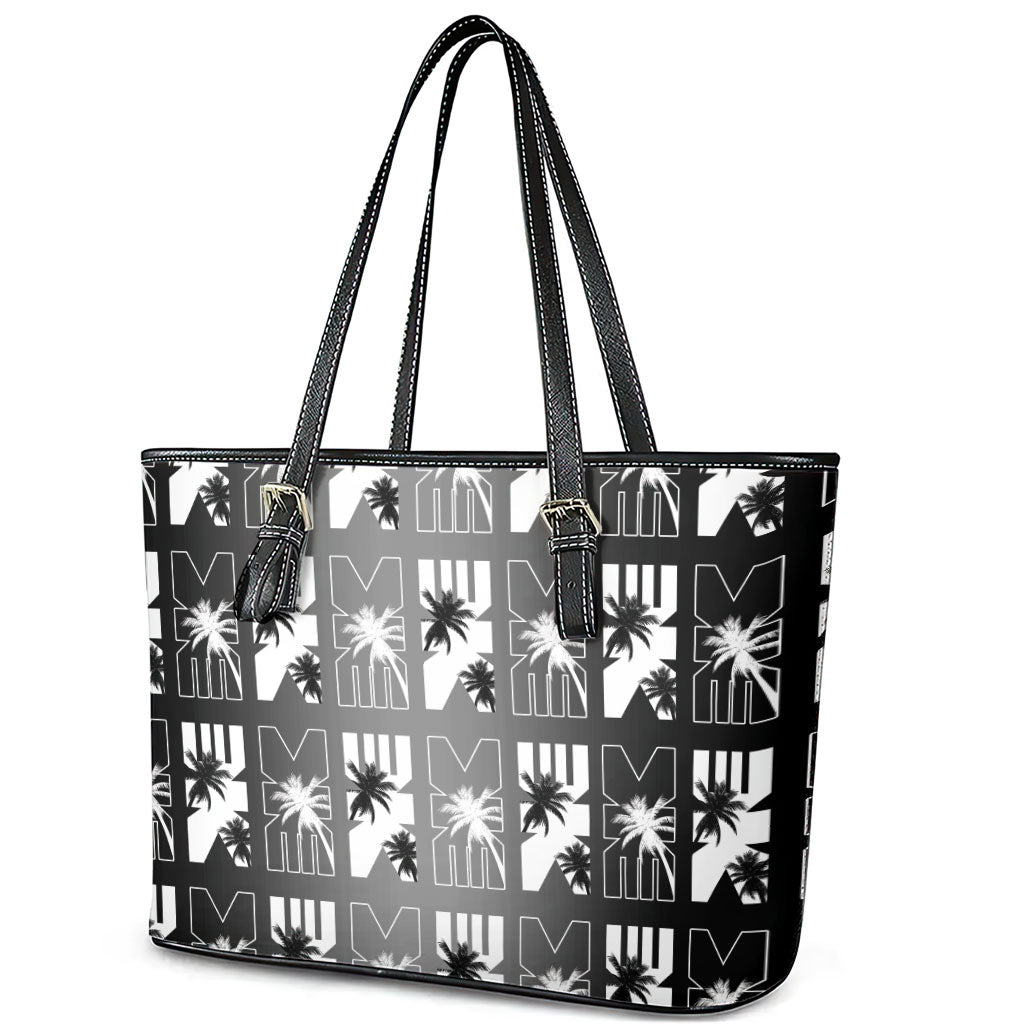 Bula Fiji Leather Tote Bag Black Makare Masi Tapa Pattern