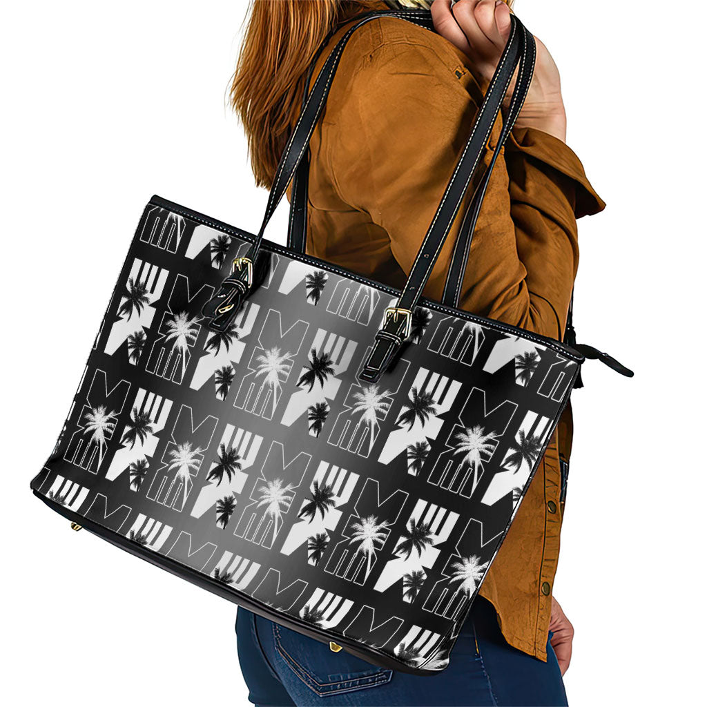 Bula Fiji Leather Tote Bag Black Makare Masi Tapa Pattern