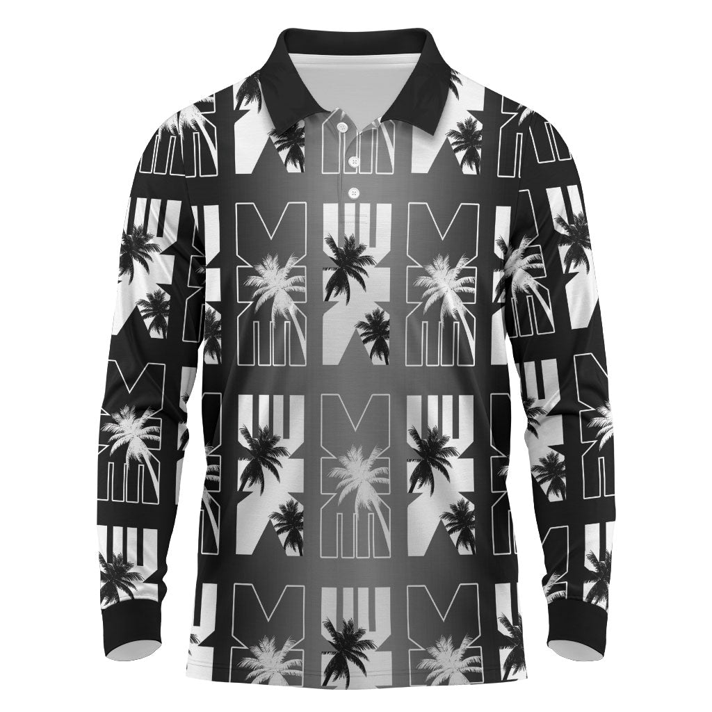 Bula Fiji Long Sleeve Polo Shirt Black Makare Masi Tapa Pattern