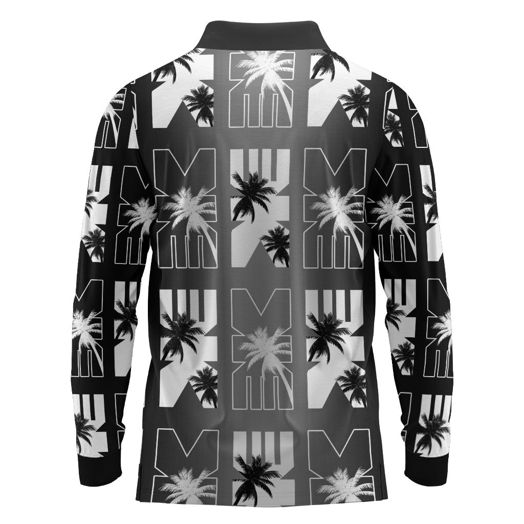 Bula Fiji Long Sleeve Polo Shirt Black Makare Masi Tapa Pattern