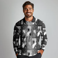 Bula Fiji Long Sleeve Polo Shirt Black Makare Masi Tapa Pattern