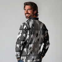 Bula Fiji Long Sleeve Polo Shirt Black Makare Masi Tapa Pattern