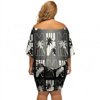 Bula Fiji Off Shoulder Short Dress Black Makare Masi Tapa Pattern