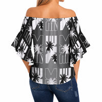 Bula Fiji Off Shoulder Wrap Waist Top Black Makare Masi Tapa Pattern