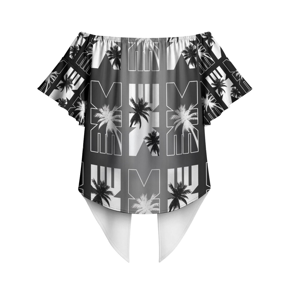 Bula Fiji Off Shoulder Wrap Waist Top Black Makare Masi Tapa Pattern
