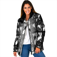 Bula Fiji Padded Jacket Black Makare Masi Tapa Pattern