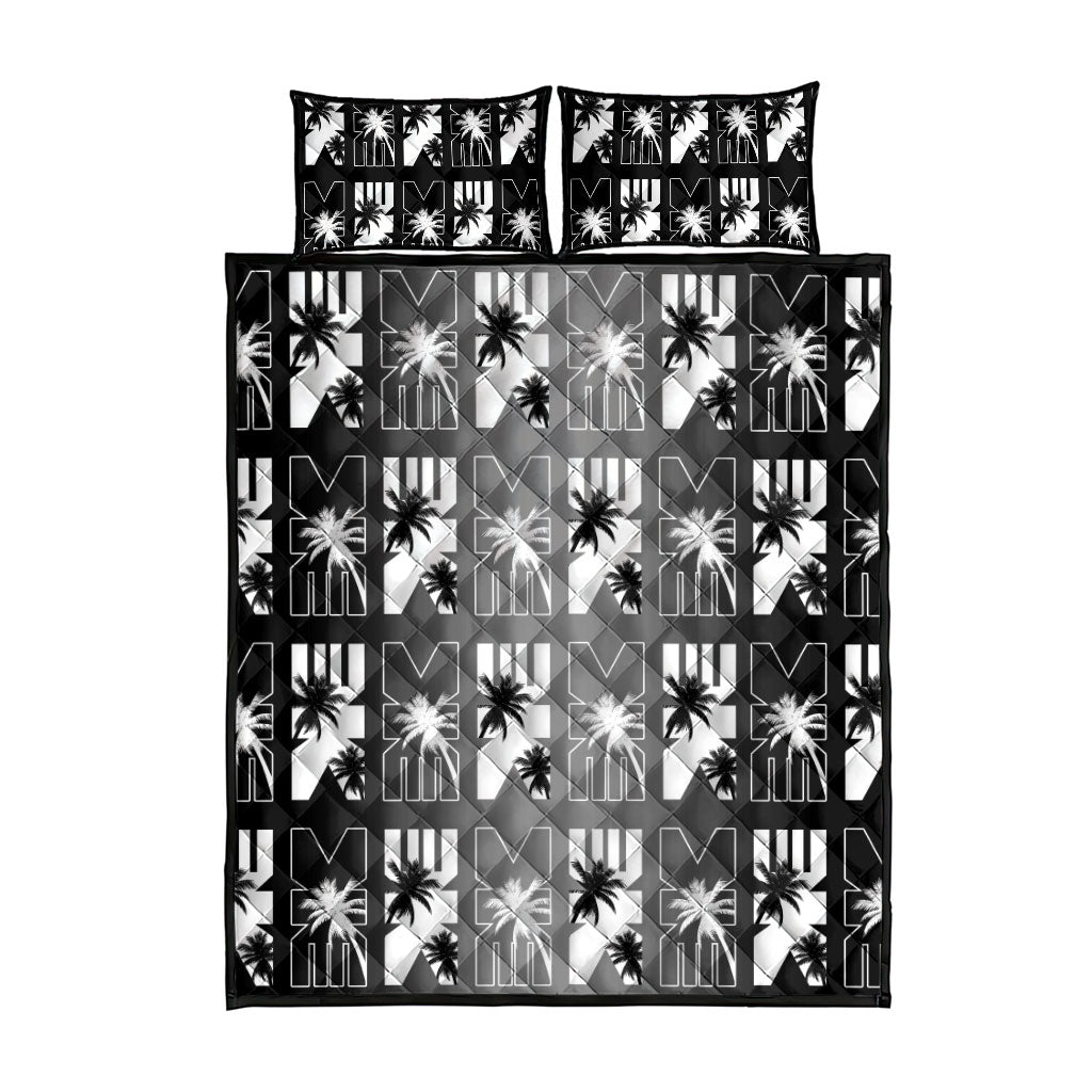 Bula Fiji Quilt Bed Set Black Makare Masi Tapa Pattern
