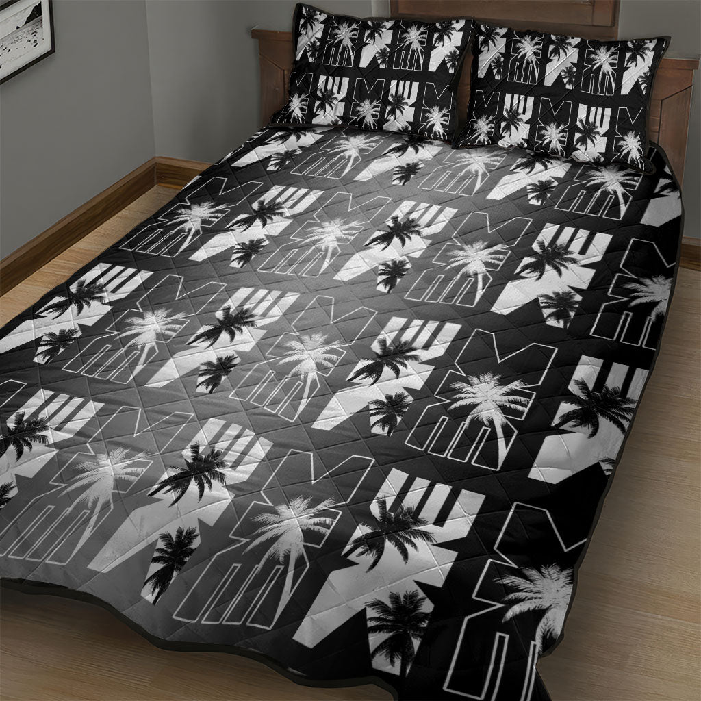 Bula Fiji Quilt Bed Set Black Makare Masi Tapa Pattern