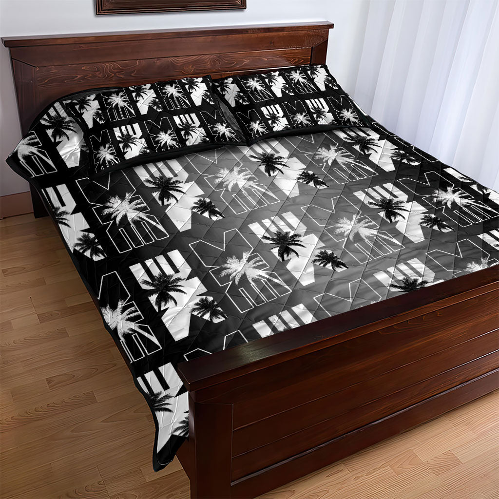 Bula Fiji Quilt Bed Set Black Makare Masi Tapa Pattern
