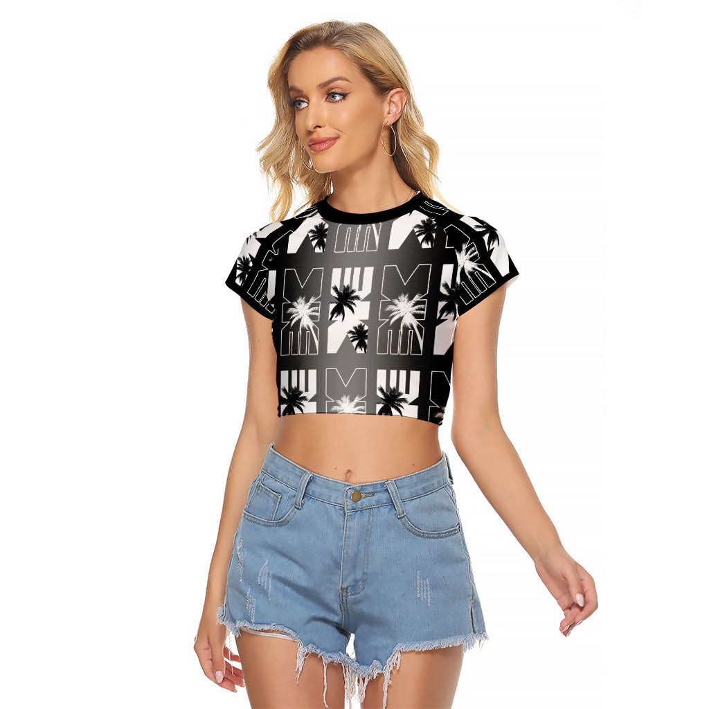 Bula Fiji Raglan Cropped T Shirt Black Makare Masi Tapa Pattern