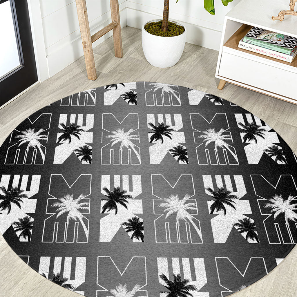 Bula Fiji Round Carpet Black Makare Masi Tapa Pattern