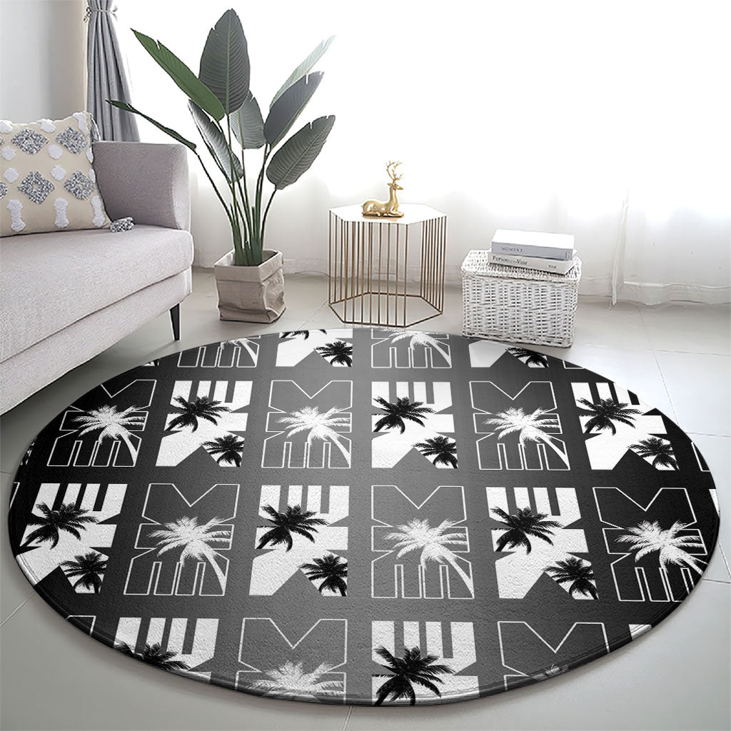 Bula Fiji Round Carpet Black Makare Masi Tapa Pattern