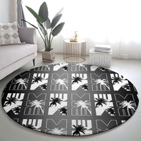 Bula Fiji Round Carpet Black Makare Masi Tapa Pattern