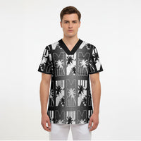 Bula Fiji Scrub Top Black Makare Masi Tapa Pattern