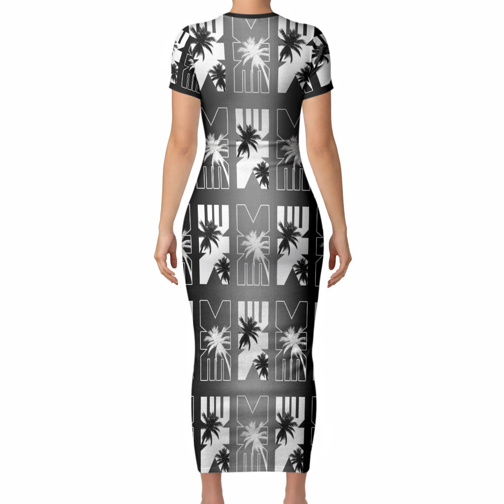 Bula Fiji Short Sleeve Bodycon Dress Black Makare Masi Tapa Pattern