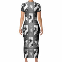 Bula Fiji Short Sleeve Bodycon Dress Black Makare Masi Tapa Pattern