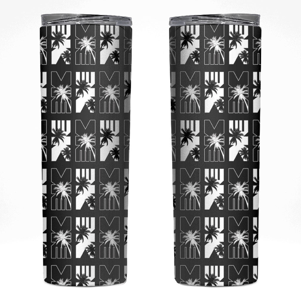 Bula Fiji Skinny Tumbler Black Makare Masi Tapa Pattern