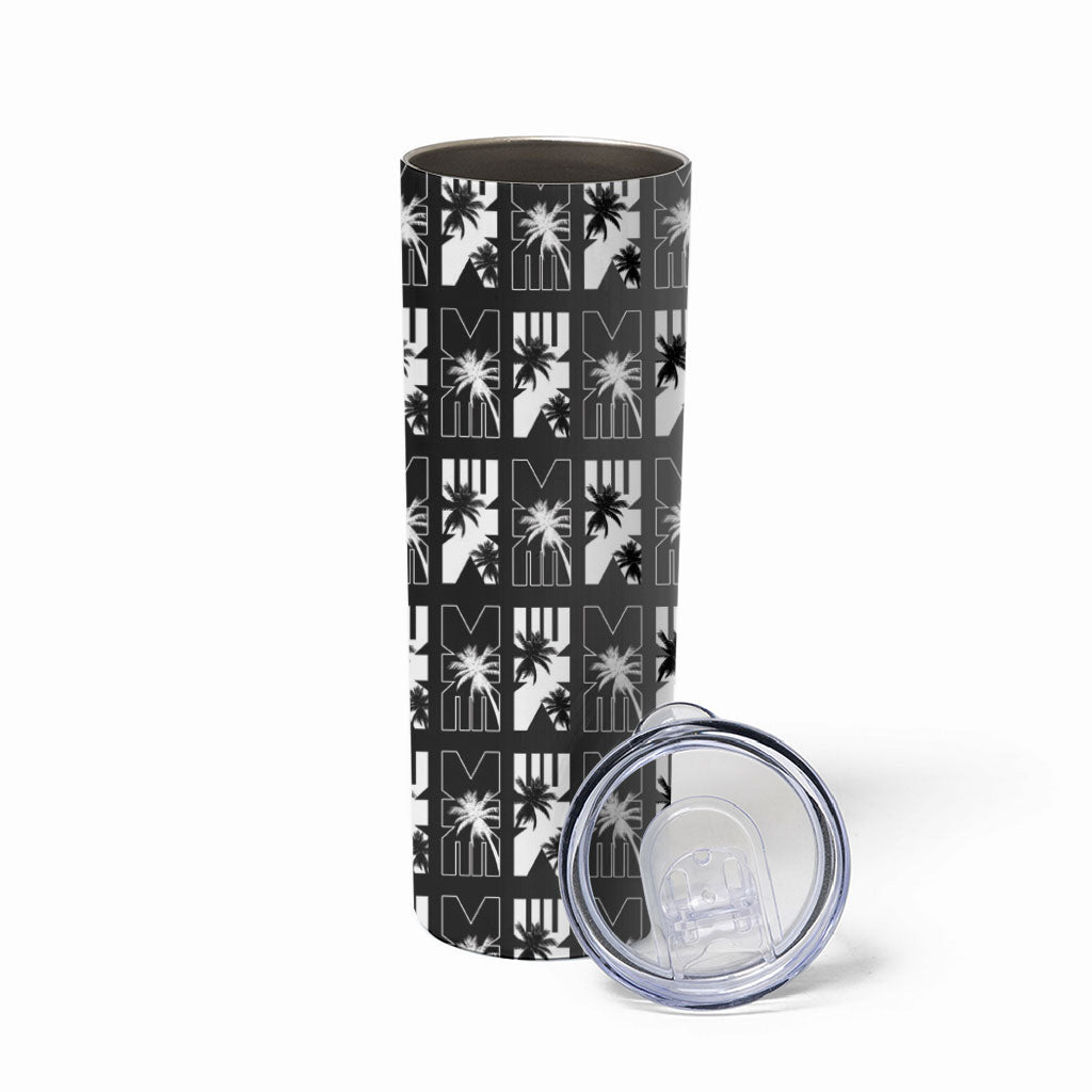 Bula Fiji Skinny Tumbler Black Makare Masi Tapa Pattern