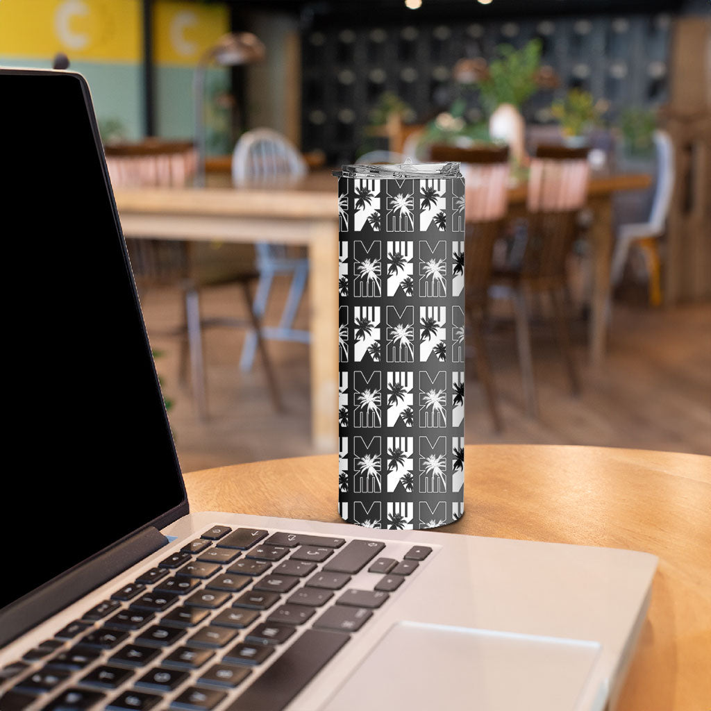 Bula Fiji Skinny Tumbler Black Makare Masi Tapa Pattern