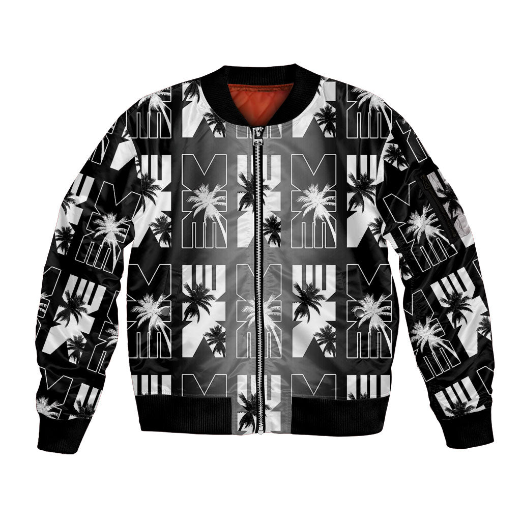 Bula Fiji Sleeve Zip Bomber Jacket Black Makare Masi Tapa Pattern