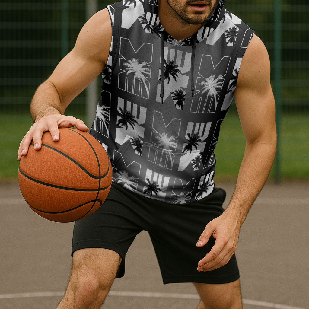 Bula Fiji Sleeveless Hoodie Black Makare Masi Tapa Pattern