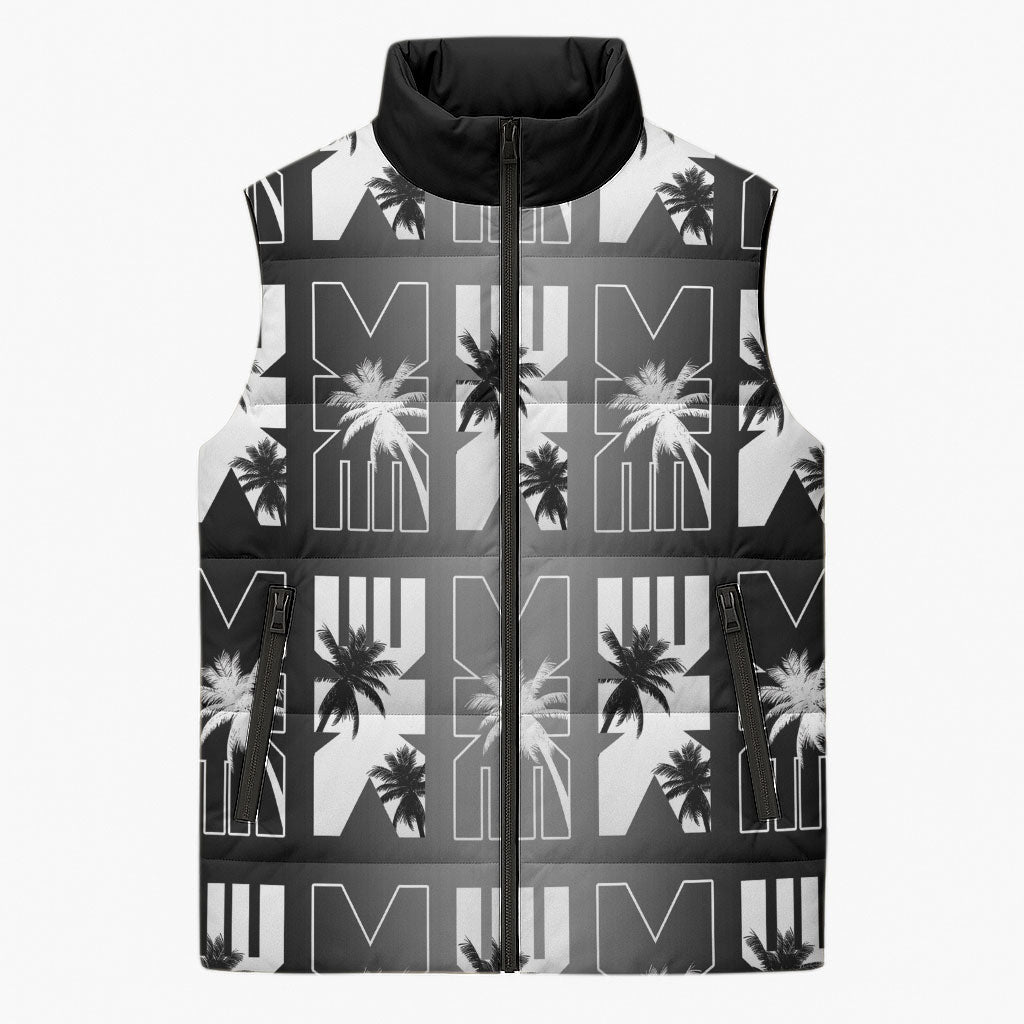 Bula Fiji Sleeveless Puffer Jacket Black Makare Masi Tapa Pattern