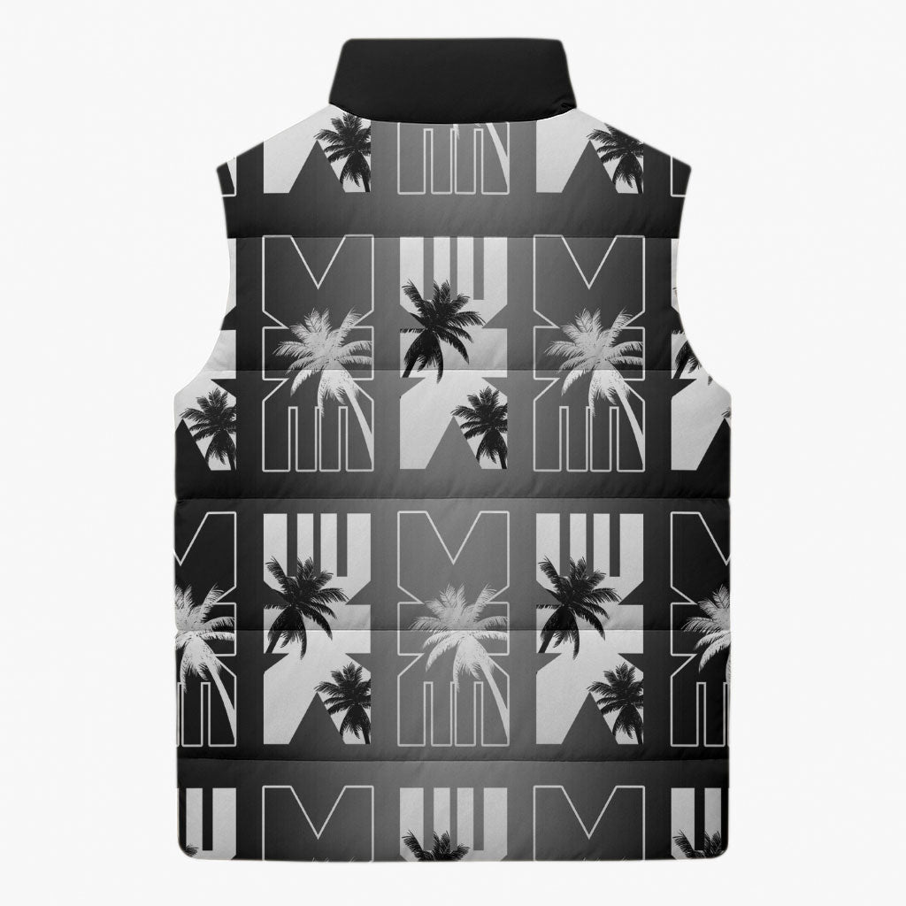 Bula Fiji Sleeveless Puffer Jacket Black Makare Masi Tapa Pattern