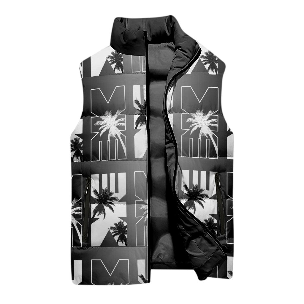 Bula Fiji Sleeveless Puffer Jacket Black Makare Masi Tapa Pattern