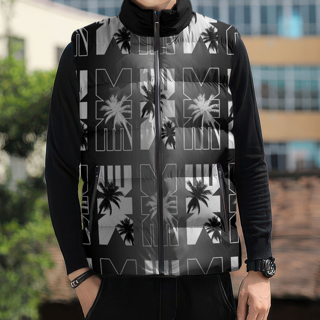 Bula Fiji Sleeveless Puffer Jacket Black Makare Masi Tapa Pattern