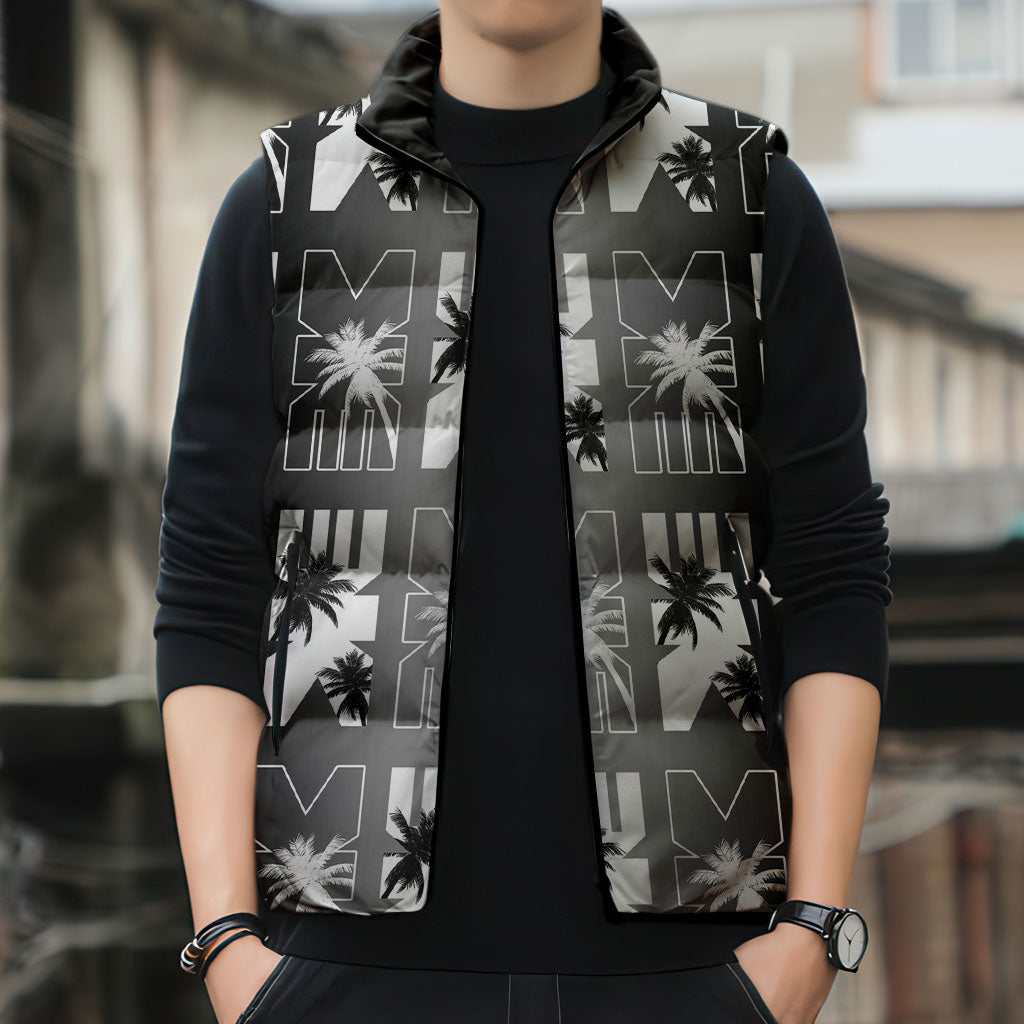 Bula Fiji Sleeveless Puffer Jacket Black Makare Masi Tapa Pattern