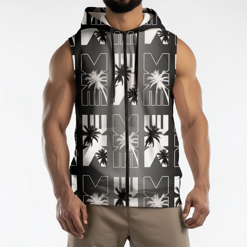 Bula Fiji Sleeveless Zip Hoodie Black Makare Masi Tapa Pattern