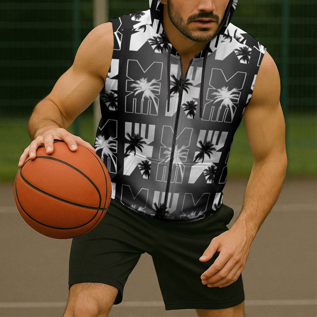 Bula Fiji Sleeveless Zip Hoodie Black Makare Masi Tapa Pattern