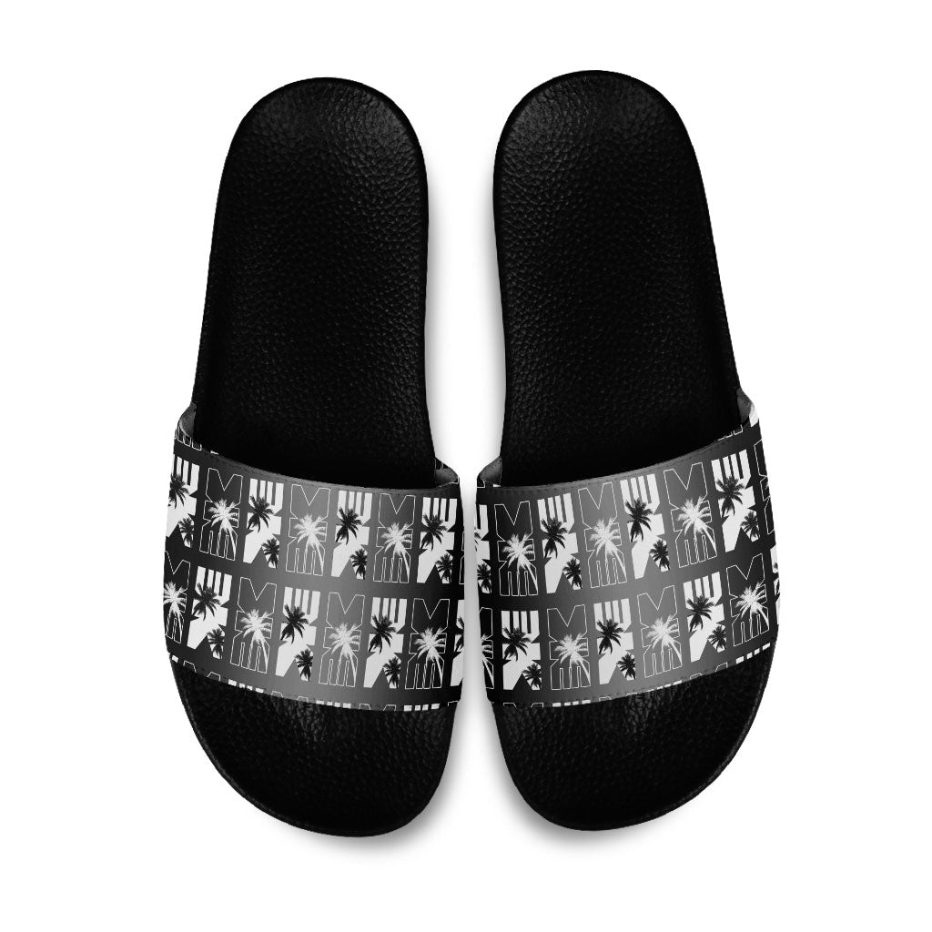 Bula Fiji Slide Sandals Black Makare Masi Tapa Pattern
