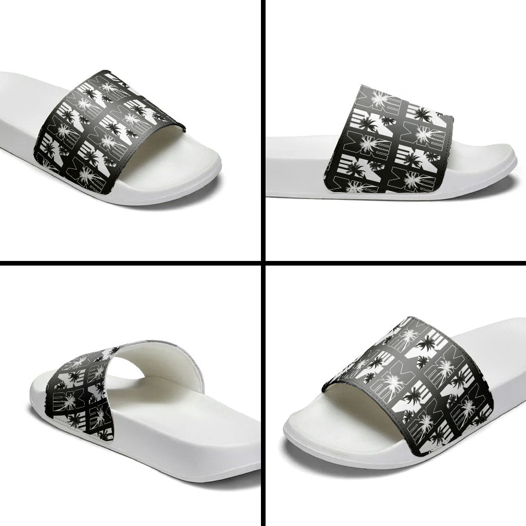 Bula Fiji Slide Sandals Black Makare Masi Tapa Pattern