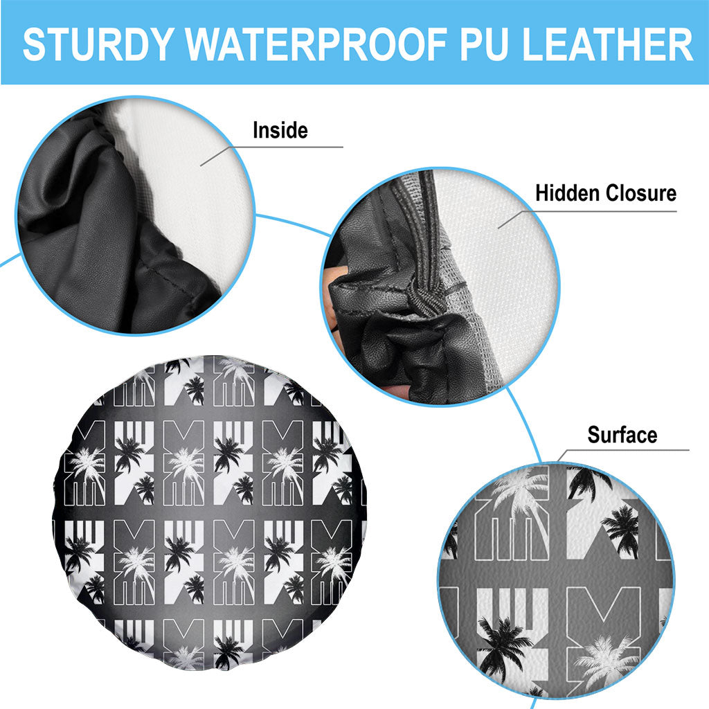 Bula Fiji Spare Tire Cover Black Makare Masi Tapa Pattern