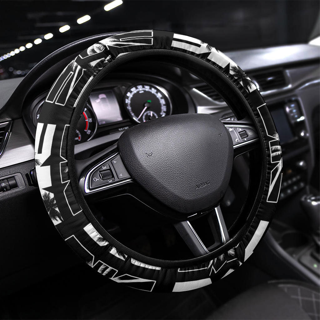 Bula Fiji Steering Wheel Cover Black Makare Masi Tapa Pattern