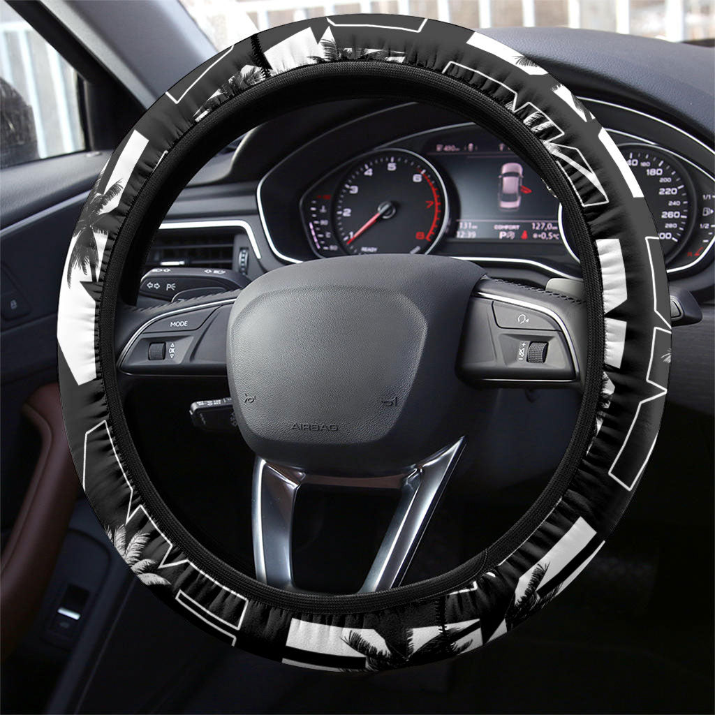 Bula Fiji Steering Wheel Cover Black Makare Masi Tapa Pattern