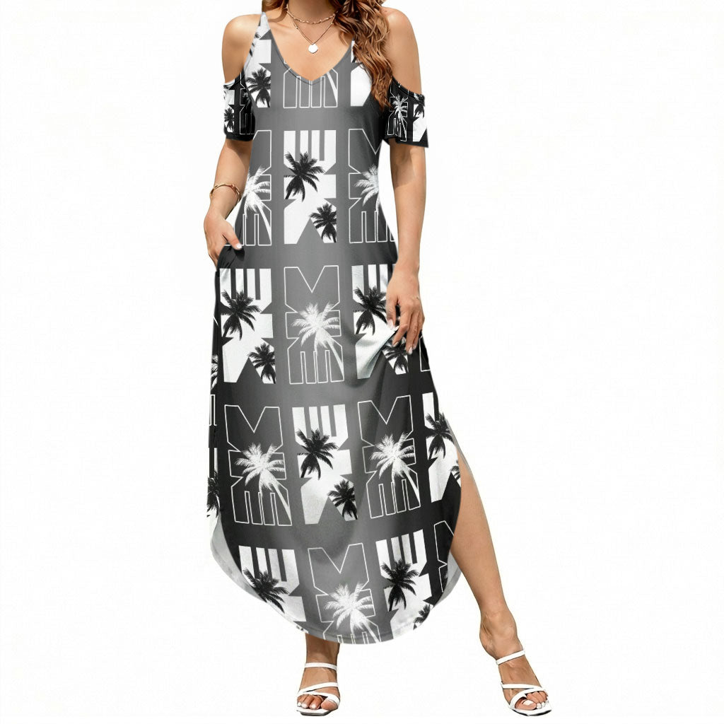 Bula Fiji Summer Maxi Dress Black Makare Masi Tapa Pattern