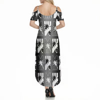 Bula Fiji Summer Maxi Dress Black Makare Masi Tapa Pattern