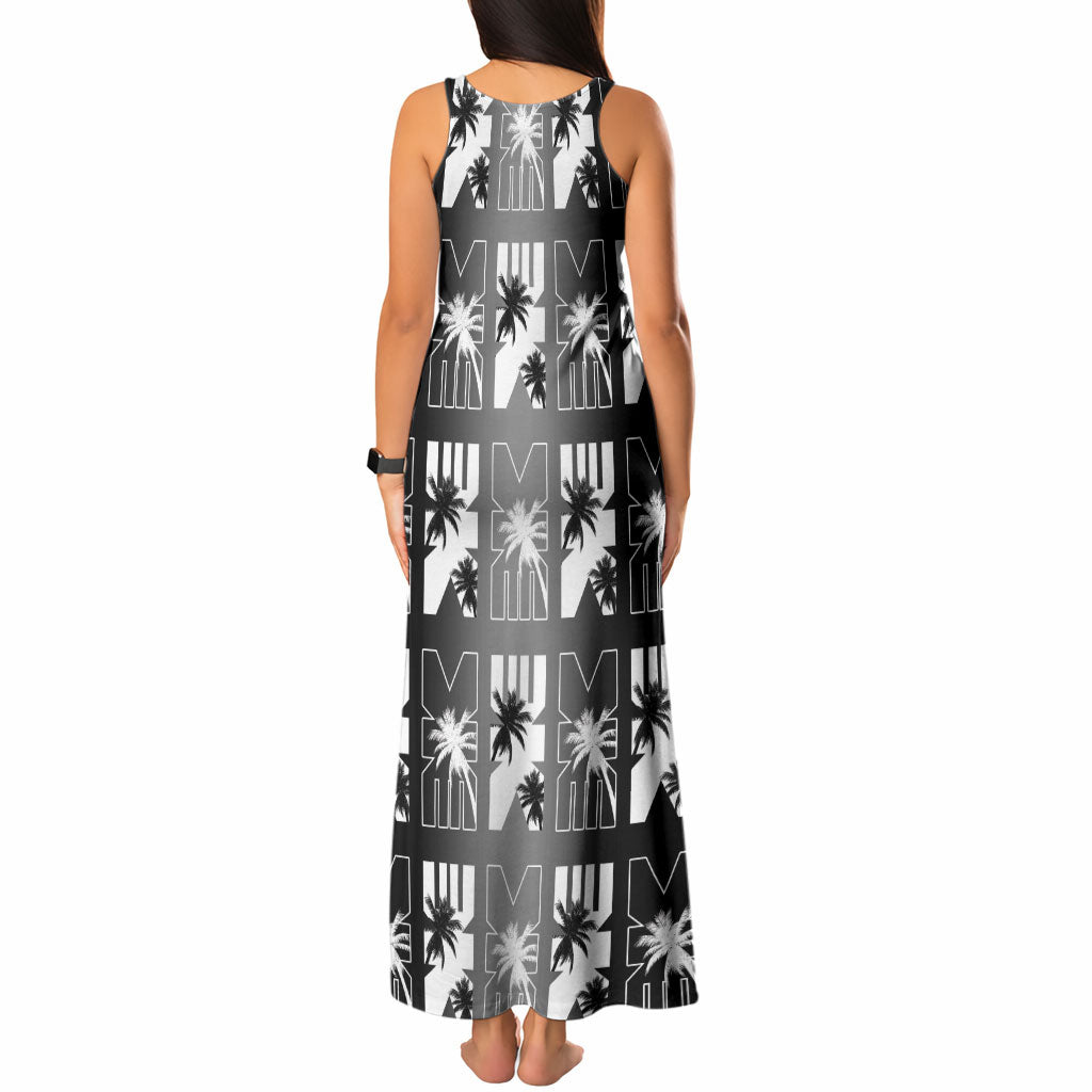 Bula Fiji Tank Maxi Dress Black Makare Masi Tapa Pattern