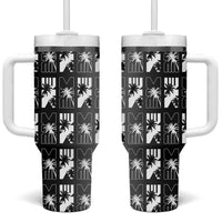Bula Fiji Tumbler With Handle Black Makare Masi Tapa Pattern