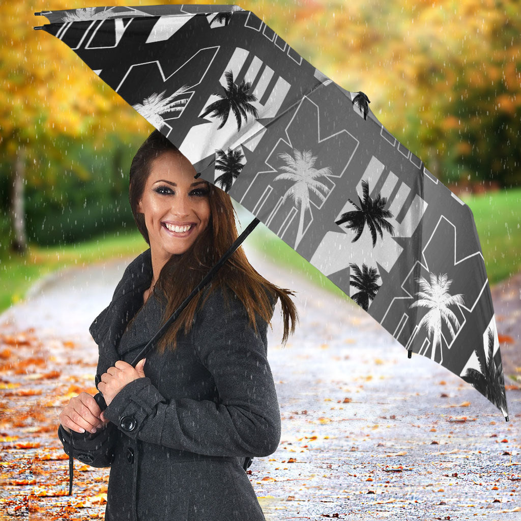 Bula Fiji Umbrella Black Makare Masi Tapa Pattern