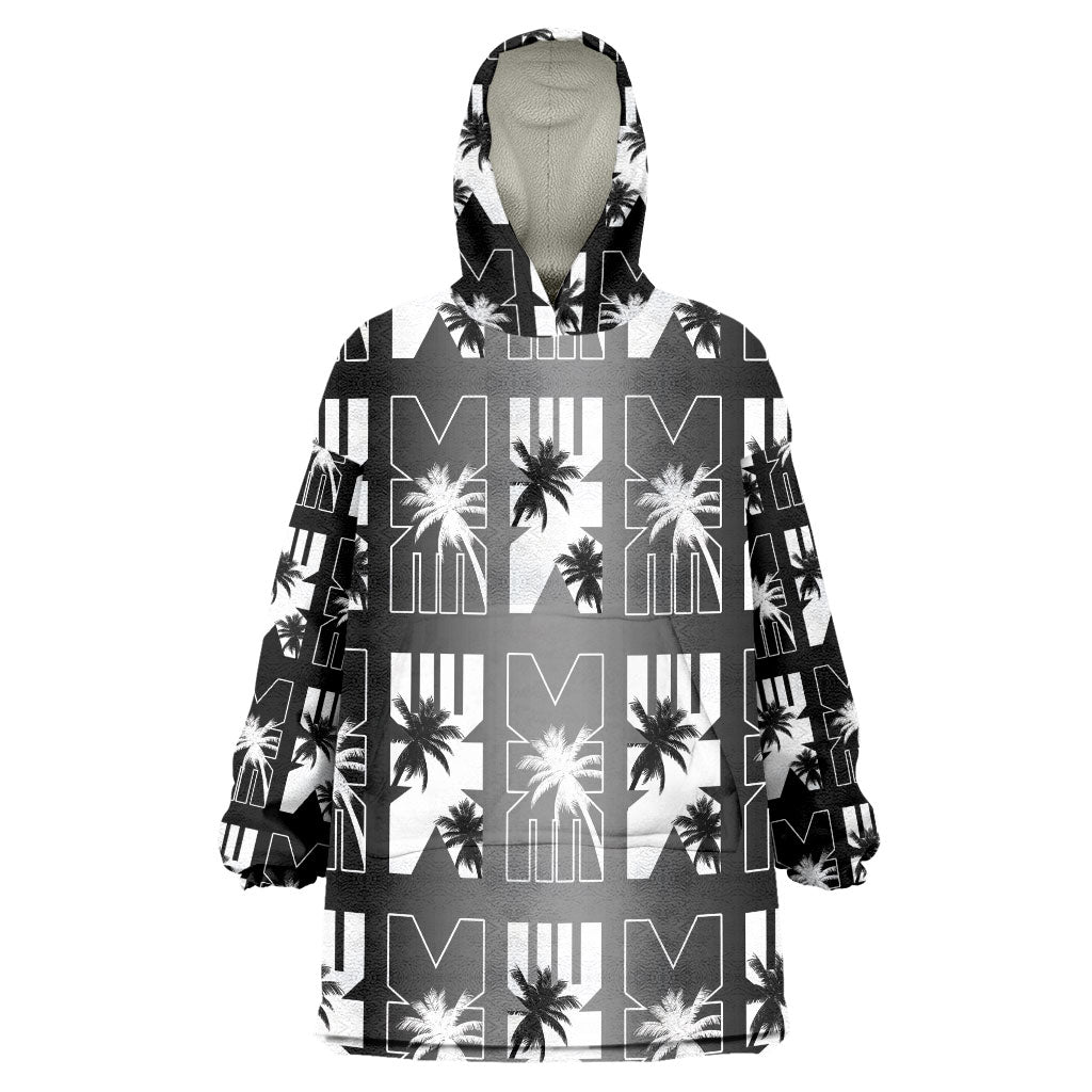 Bula Fiji Wearable Blanket Hoodie Black Makare Masi Tapa Pattern
