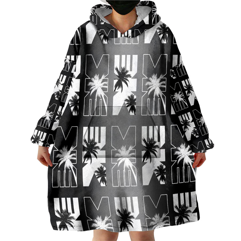 Bula Fiji Wearable Blanket Hoodie Black Makare Masi Tapa Pattern