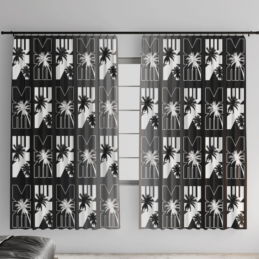 Bula Fiji Window Curtain Black Makare Masi Tapa Pattern