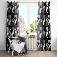 Bula Fiji Window Curtain Black Makare Masi Tapa Pattern