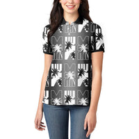 Bula Fiji Women Polo Shirt Black Makare Masi Tapa Pattern